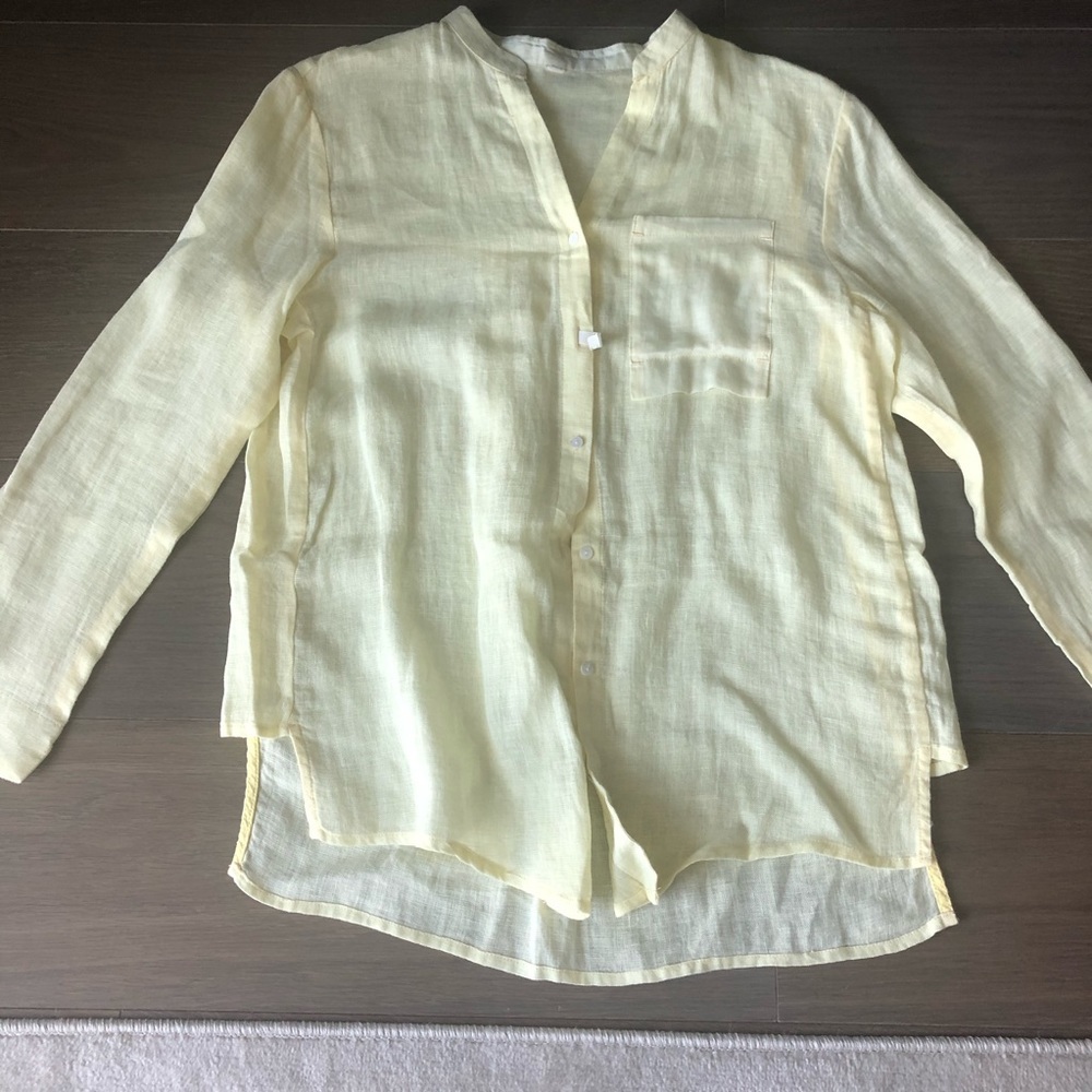 NWOT yellow linen sheer button down blouse size medium cute cotton